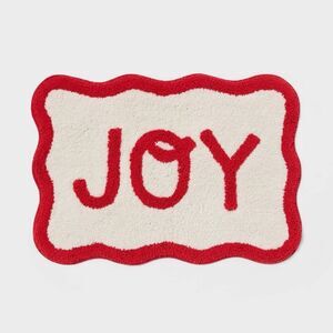 Wondershop Christmas 'Joy' Bath Rug 17x24 Cream Red Scalloped Border NEW